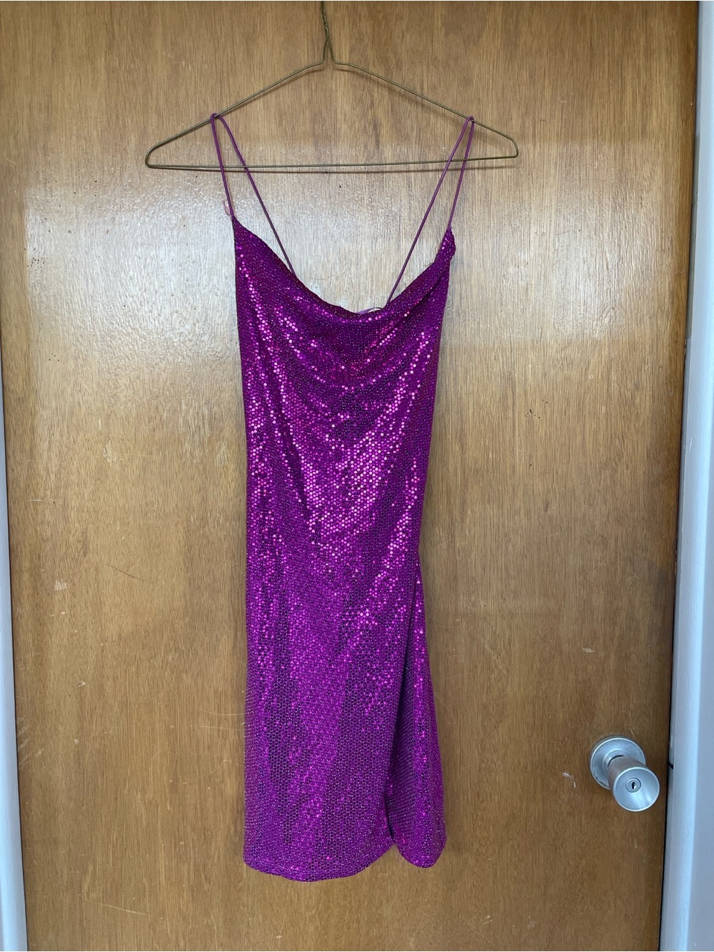 City Studio Fuchsia Sequin Cowl Mini Dress